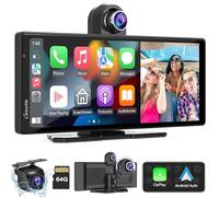 CARPURIDE W903 Console Multimediale Portatile Carplay e Android Auto Smart con Videocamera Anteriore e di Backup da 4K, Registrazione in Loop, Audio Bluetooth, Mirror Link, GPS, Siri