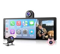 CARPURIDE W903S3 9,3" con CarPlay e Android Auto Telecamera a Tre Canali | Anteriore 4K + Posteriore 1080p Cablata + Telecamera a Infrarossi, Funzione Loop, GPS, FM, BT, Super Link