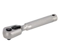 Carraca reversibile corta 1/4" testa pera 60 denti, manico in metallo 120 mm
