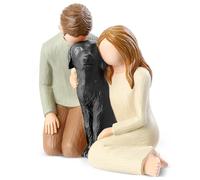 Carracci Statuette ornamentali di coppia con cane nero, regalo di condoglianze per la perdita del cane, siamo una famiglia - statue commemorative del cane nero per gli amanti dei cani