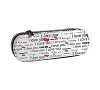 Carrdkdk Astuccio in pelle con scritta "I Love You" con cuori, astuccio estetico rigido per ragazzi e ragazze, piccolo astuccio organizer con cerniera, grande capacità, per la scuola, Ti amo parole