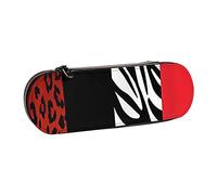 Carrdkdk Astuccio in pelle nera dorata, astuccio rigido estetico per ragazzi e ragazze, piccolo astuccio organizer con cerniera, grande capacità, per la scuola, Leopardo rosso e zebrato animale,
