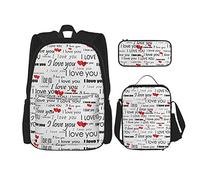 CARRDKDK Clock Gear - Set di 3 zaini per la scuola, con scatola per il pranzo e astuccio, per ragazzi e ragazze, Ti amo parole con cuori, Taglia unica