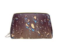 CARRDKDK Piccola borsa per il trucco in pelle impermeabile per borse da viaggio, borse per cosmetici da viaggio, borse per il trucco da donna con stampa di petali di rosa rossa, Gocce di pioggia su