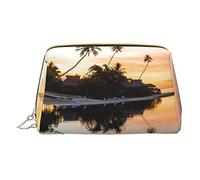 CARRDKDK Piccola borsa per il trucco in pelle impermeabile per borse da viaggio, borse per cosmetici da viaggio, borse per il trucco da donna con stampa di petali di rosa rossa, Tramonto tropicale,