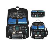 CARRDKDK Set di 3 zaini con stampa del sistema solare dello spazio esterno, borsa per la scuola con borsa per il pranzo e astuccio, per ragazzi e ragazze, Pozzetto aereo, Taglia unica