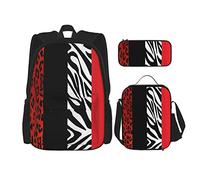 CARRDKDK Set di 3 zaini con stampa del sistema solare dello spazio esterno, borsa per la scuola con borsa per il pranzo e astuccio, per ragazzi e ragazze, Leopardo rosso e zebrato animale, Taglia