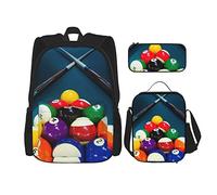 CARRDKDK Set di 3 zaini con stampa del sistema solare dello spazio esterno, borsa per la scuola con borsa per il pranzo e astuccio, per ragazzi e ragazze, Biliardo, Taglia unica