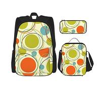 CARRDKDK Set di 3 zaini con stampa di bottiglia, conchiglie, stelle marine, faro, set da 3 pezzi, borsa per la scuola, borsa con portapranzo e astuccio, per ragazzi e ragazze, Colorato Retro Astratto,
