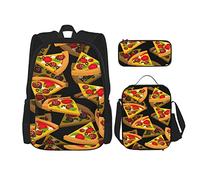 CARRDKDK Set di 3 zaini con stampa di note musicali e pianoforte, borsa per la scuola con portapranzo e astuccio, per ragazzi e ragazze, Pizza 3D., Taglia unica, Scatola