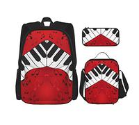 CARRDKDK Set di 3 zaini con stampa di note musicali e pianoforte, borsa per la scuola con portapranzo e astuccio, per ragazzi e ragazze, Nota musicale pianoforte, Taglia unica
