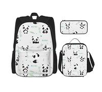 CARRDKDK Set di 3 zaini con stampa di note musicali e pianoforte, borsa per la scuola con portapranzo e astuccio, per ragazzi e ragazze, Panda Bamboo, Taglia unica