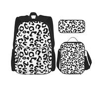 CARRDKDK Set di 3 zaini con stampa di note musicali e pianoforte, borsa per la scuola con portapranzo e astuccio, per ragazzi e ragazze, Macchie nere, Taglia unica