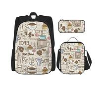 CARRDKDK Set di 3 zaini con stampa "Venice Night", set da 3 pezzi, con borsa per il pranzo e astuccio, per ragazzi e ragazze, Macchina Espresso, Taglia unica