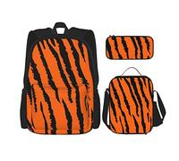 CARRDKDK Set di 3 zaini con stampa verde calcio borsa per la scuola borsa con portapranzo e astuccio, per ragazzi e ragazze, Tigre arancione leopardo, Taglia unica