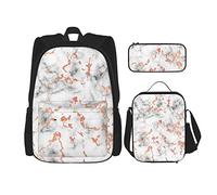 CARRDKDK Set di 3 zaini per la scuola con stampa a scacchi e bandiera della gara bianca nera con borsa per il pranzo e astuccio, per ragazzi e ragazze, Marmo Texture Copper Splatter, Taglia unica