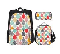 CARRDKDK Set di 3 zaini per la scuola con stampa della formula matematica, con borsa per il pranzo e astuccio, per ragazzi e ragazze, Gocce d'acqua Dots, Taglia unica