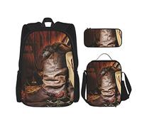 CARRDKDK Set di 3 zaini per la scuola con stampa della formula matematica, con borsa per il pranzo e astuccio, per ragazzi e ragazze, Cowboy Cappello Nero Stivali Western, Taglia unica, Scatola