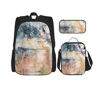 CARRDKDK Set di 3 zaini per la scuola con stampa della formula matematica, con borsa per il pranzo e astuccio, per ragazzi e ragazze, Marmo, Taglia unica