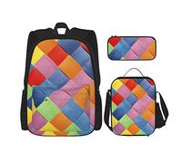CARRDKDK Set di 3 zaini per la scuola con stampa della formula matematica, con borsa per il pranzo e astuccio, per ragazzi e ragazze, Plaid colorato., Taglia unica
