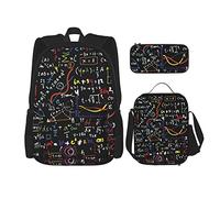 CARRDKDK Set di 3 zaini per la scuola con stampa della formula matematica, con borsa per il pranzo e astuccio, per ragazzi e ragazze, Formula matematica., Taglia unica