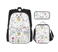CARRDKDK Set di 3 zaini stampati con treno a vapore, borsa per la scuola con borsa per il pranzo e astuccio, per ragazzi e ragazze, Coniglio animale sveglio del fumetto, Taglia unica, Scatola