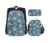 CARRDKDK Supernatural Inspiration - Set di 3 zaini per la scuola, con portapranzo e astuccio, per ragazzi e ragazze, Lana costiera delle stelle marine, Taglia unica
