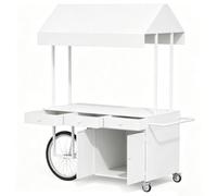 Carrelli Alimentari Mobili Portatili a Quattro Ruote con Tettoia | Bancone Esterno Vendite, Stand Mercati Notturni, Carrello per Matrimoni, Compleanni ed Eventi(White)