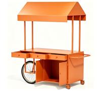 Carrelli Alimentari Mobili Portatili a Quattro Ruote con Tettoia | Bancone Esterno Vendite, Stand Mercati Notturni, Carrello per Matrimoni, Compleanni ed Eventi(Orange)