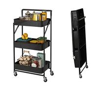 carrelli elevatori per cucina, carrelli elevatori 3 Tier Metal Storage nizer Cart with Wheels for Beauty Craft Art Foldable(Blue)