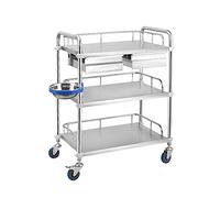 Carrelli Portautensili, Carrelli Da Laboratorio In Acciaio Inox, Carrello Mobile Per Attrezzature Da Laboratorio Con Doppi Cassetti E Ruote Omnidirezionali Silenziose - Argento 3° Piano 2 Cassetti