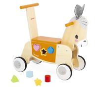 Janod Asino Scatola delle Forme Integrata-Funzione trottatore-Ruote silenziose-Allenamento dell'equilibrio e delle capacità motorie-Giocattolo in Legno-da 12 Mesi, J03325