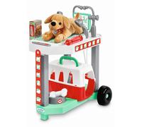 Carrellino del piccolo veterinario con cagnolino di peluche