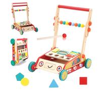Carrellino Primi Passi Legno, Girello di Legno per Bambini e Centro Attività Montessori, Giochi Interattivi, Supporta Capacità Motorie e Sviluppo, Girello Bambino per Bambini 12-36 Mesi