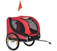 Carrellino Rimorchio per Cani e Animali Domestici da Bicicletta 130x90x73 cm Rosso e Nero