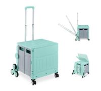 Relaxdays Carrello per Spesa Montascale, 50 kg Carico, Manico e Coperchio, Carrellino Trolley Portaspesa, Azzurro Grigio, Ferro, 93 x 52,5 x 47 cm