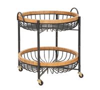 Carrello 2 Ripiani 57x55,5x62,5 cm con Ruote in Metallo e Rattan