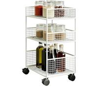 Carrello a 3 Livelli,Carrello Metallico su Ruote a 3 Ripiani Multiuso - Carrellino da Comodino per Bambini | per Ufficio, Casa, Cameretta, Lavanderia, Bagno, Pulizie, College, Hobby, Aula Scolastica