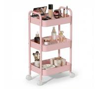 Carrello a 3 livelli con ruote, carrello portaoggetti per cucina, salone di bellezza, camera da letto, bagno e ufficio, organizer mobile multifunzionale, rosa