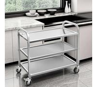 Carrello a 3 Ripiani in Acciaio Inox, Carrellino da Catering con Ruote Bloccabili, Carrello Multiuso per Hotel, Ristorante, Bar, Cucina