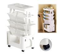 Carrello a 5 ripiani con ruote, scaffale mobile per ufficio, dormitorio, classe, elegante scaffale bianco per libri