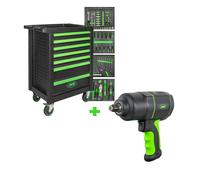 CARRELLO A 7 CASSETTI - VERDE + AVVITATORE PNEUMATICO DA 1/2" 1200NM