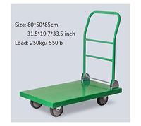 Carrello a base piatta in metallo resistente con manico pieghevole e ruote universali. Carrello manuale versatile per un facile trasporto di ferro e oggetti pesanti, perfetto per magazzino e uso