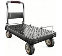 Carrello a base piatta resistente con ruote, carrello pieghevole con piattaforma, carrello mobile portatile per magazzino e garage, grandi carrelli neri