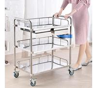 Carrello a mano mobile a 3 strati, per uso domestico, doppio cassetto in acciaio inox, 1 bacino per rifiuti, per hotel e ristoranti