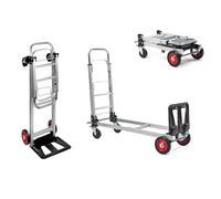 Carrello a Mano Pieghevole 2 in 1 Con 4 Ruote - Trasformabile in Piattaforma o Manuale - Alluminio, Portata 150 kg - Per Magazzino, Giardino, Casa