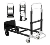 Carrello A Mano Pieghevole Con 4 Ruote, Carrello Manuale in Alluminio 3 in 1, Trasformabile in Carrello A Piattaforma O A Mano, Portata 220Kg, Carrello Di Trasporto in Magazzino, Giardino, Casa