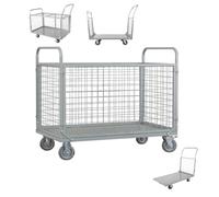 Carrello a piattaforma grande con gabbia, carrello a mano pieghevole per carichi pesanti,carrello a pianale multifunzionale in acciaio, per magazzini di dispense,supermercati(A100x60x85cm)