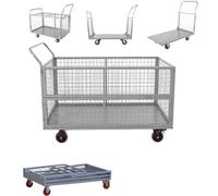 Carrello a piattaforma grande con gabbia, carrello a mano pieghevole per carichi pesanti,carrello a pianale multifunzionale in acciaio, per magazzini di dispense,supermercati(D150x100x114cm)