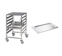 Carrello a ripiani con piano di lavoro in acciaio inossidabile NOEL + 12x 1/1 GN-Container 20mm deep set